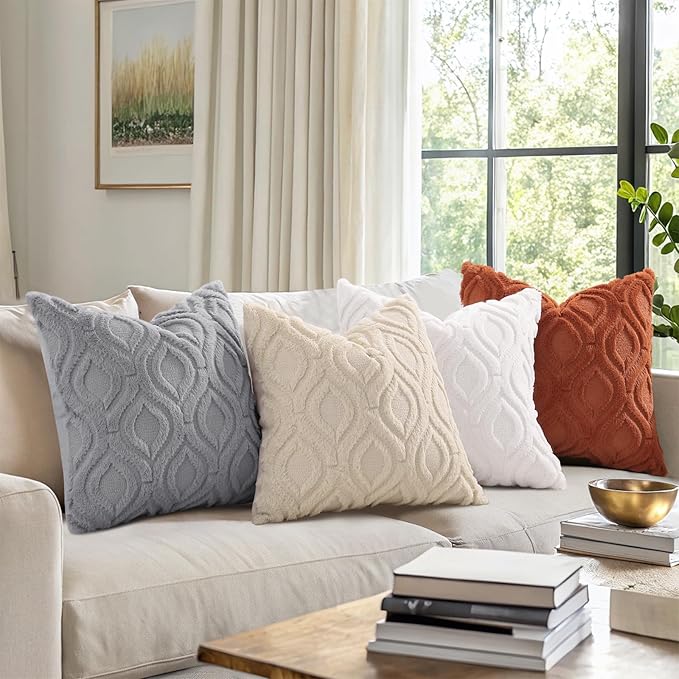 decorUhome Throw Pillow Covers 18x18 Inch Set of 2, Soft Plush Faux Wool Cream - Image 8