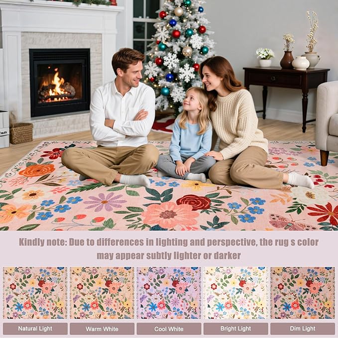 Entryway Rug 2X3 Small Rugs: Floral Washable Door Mat Vintage Soft Low Pile - Image 9