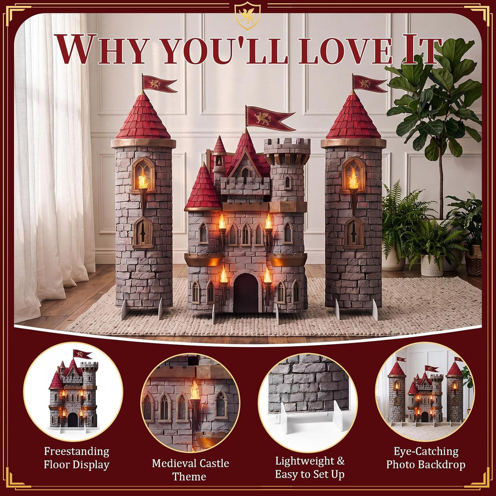 Novabright 3 Pcs Medieval Castle Backdrop Stand with Bases, Large Stone Knigh...