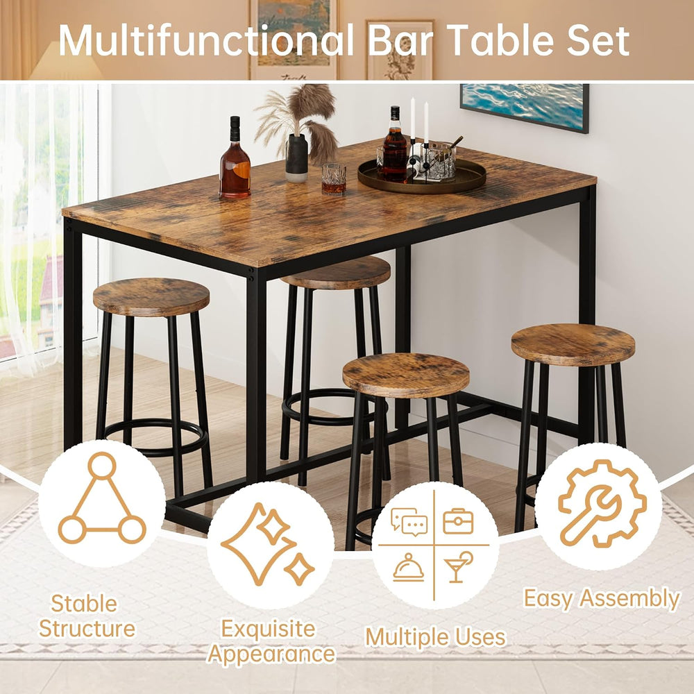 Lamerge Bar Table Set,Industrial Bar Table and Chairs Set,5 Pcs Dining Table ...