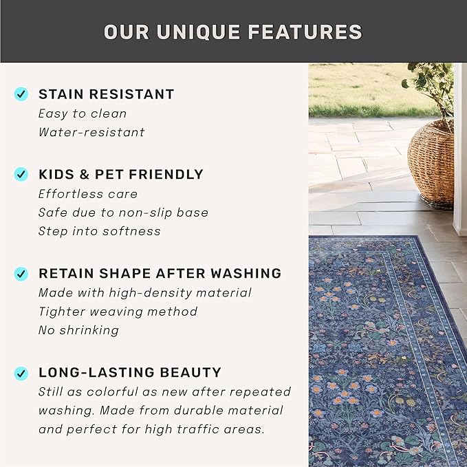 Vintage Dark Blue 3x4 Entryway Rug, Washable Small Area Rugs - Image 7
