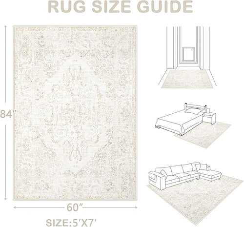 5x7 Area Rugs for Living Room: Washable Rug Vintage Large Rugs Soft Non Slip - Image 2