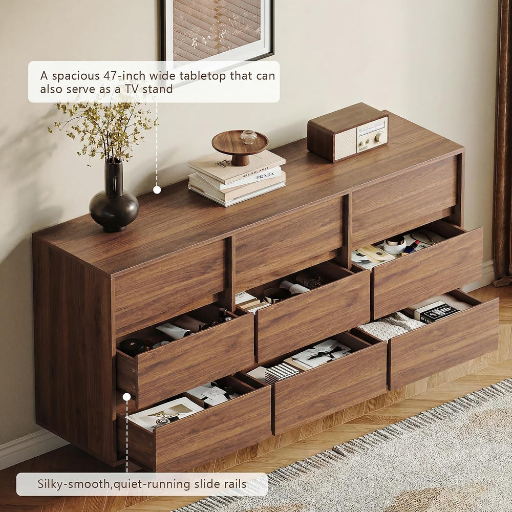 HOUROM 59in 9 Drawer Walnut Dresser for Bedroom, Modern Chest of Drawers