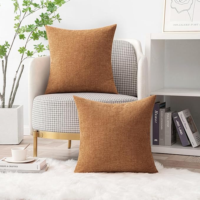 MIULEE Pack of 2 Brown Throw Pillow Covers 18x18 Inch Soft Chenille Pillow - Image 5