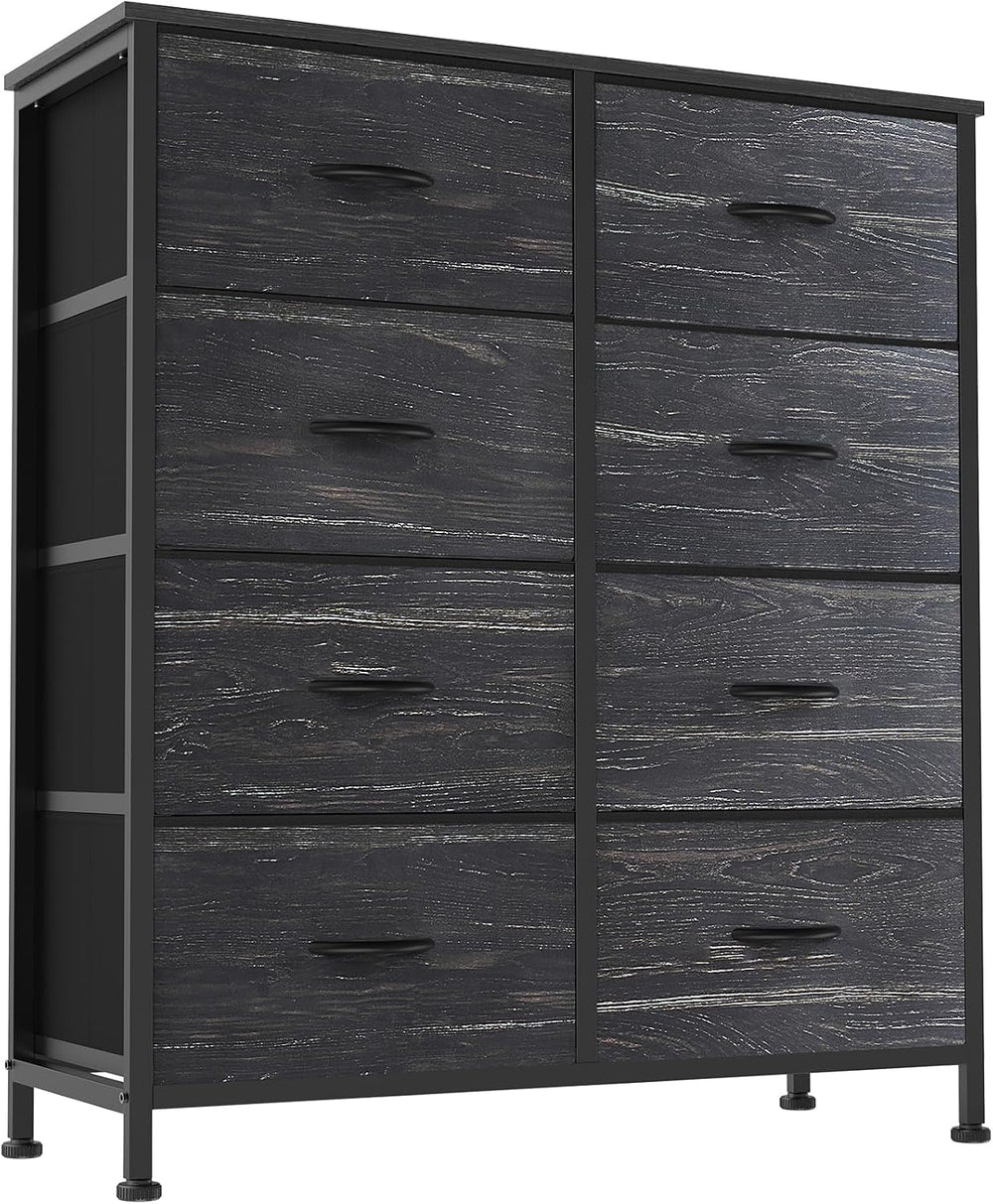 Sweetcrispy 8 Drawer Fabric Dresser for Bedroom, Tall Dresser, Black Wood
