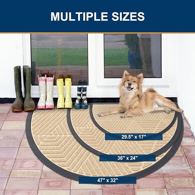 Smiry Half Circle Front Door Mat Outside Entrance, Heavy Duty Sturdy Natural - Image 2