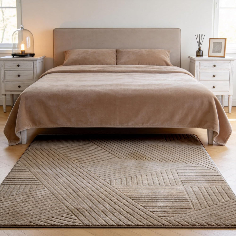 Brown 5x7 Geometric Rug for Living Room Bedroom, Washable