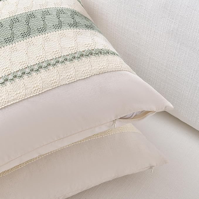 Fancy Homi Set of 1 Sage Green Boho Lumbar Decorative Throw Pillow Covers 12x20 - Image 3