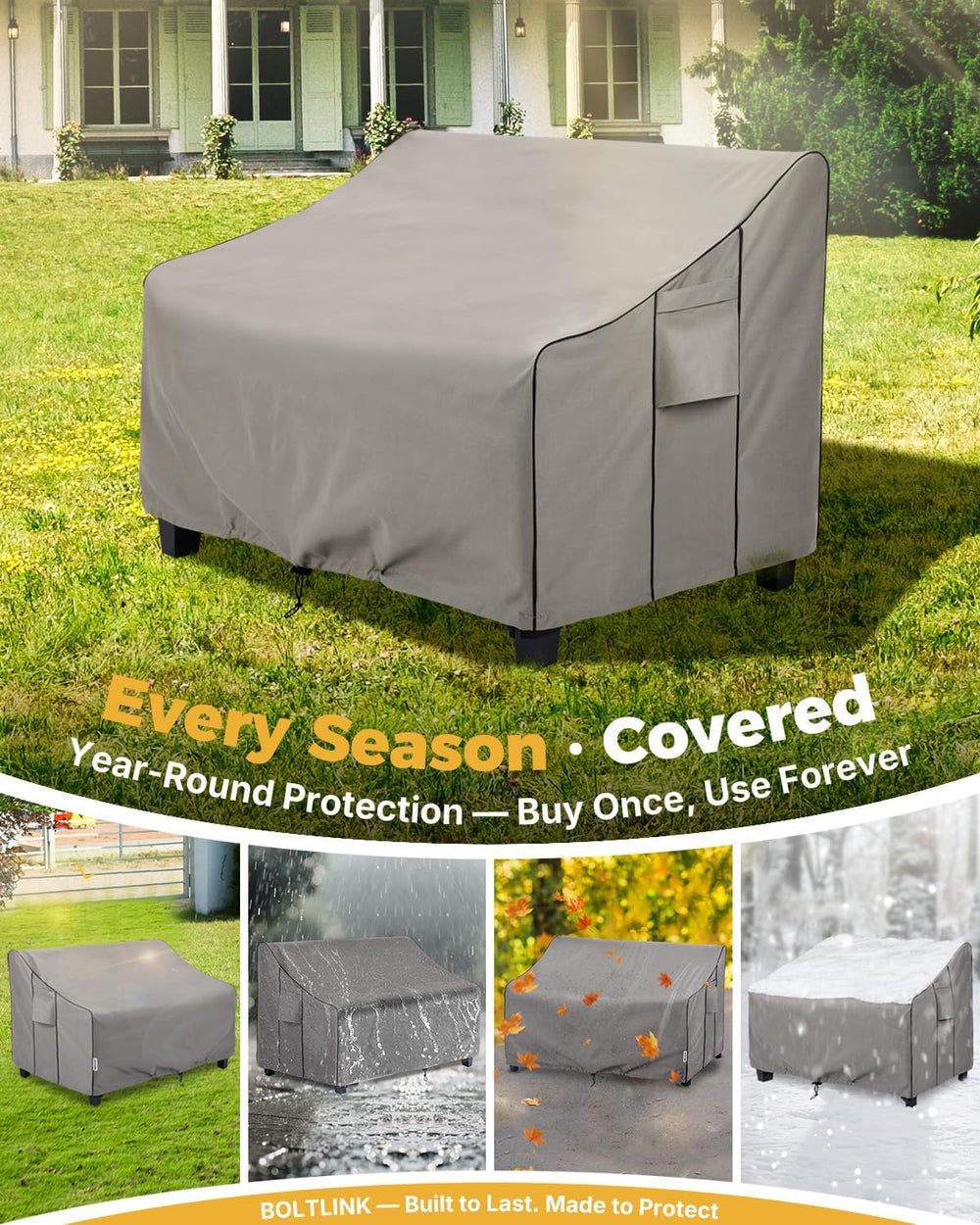 Patio Sofa Cover Waterproof, Heavy Duty, 58x32.5x31 in, 2-Seater