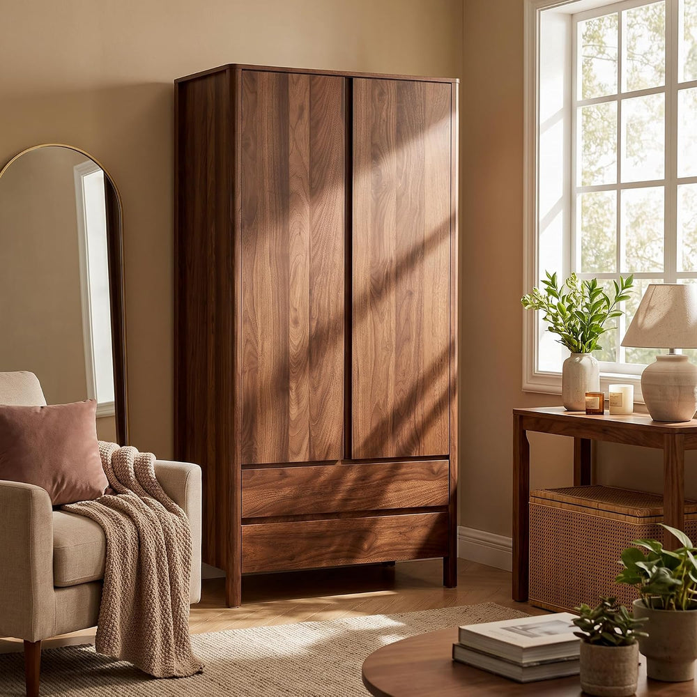 Furniway Armoire Wardrobe Closet, 70.9" Tall Wardrobe Cabinet with 2 Doo...