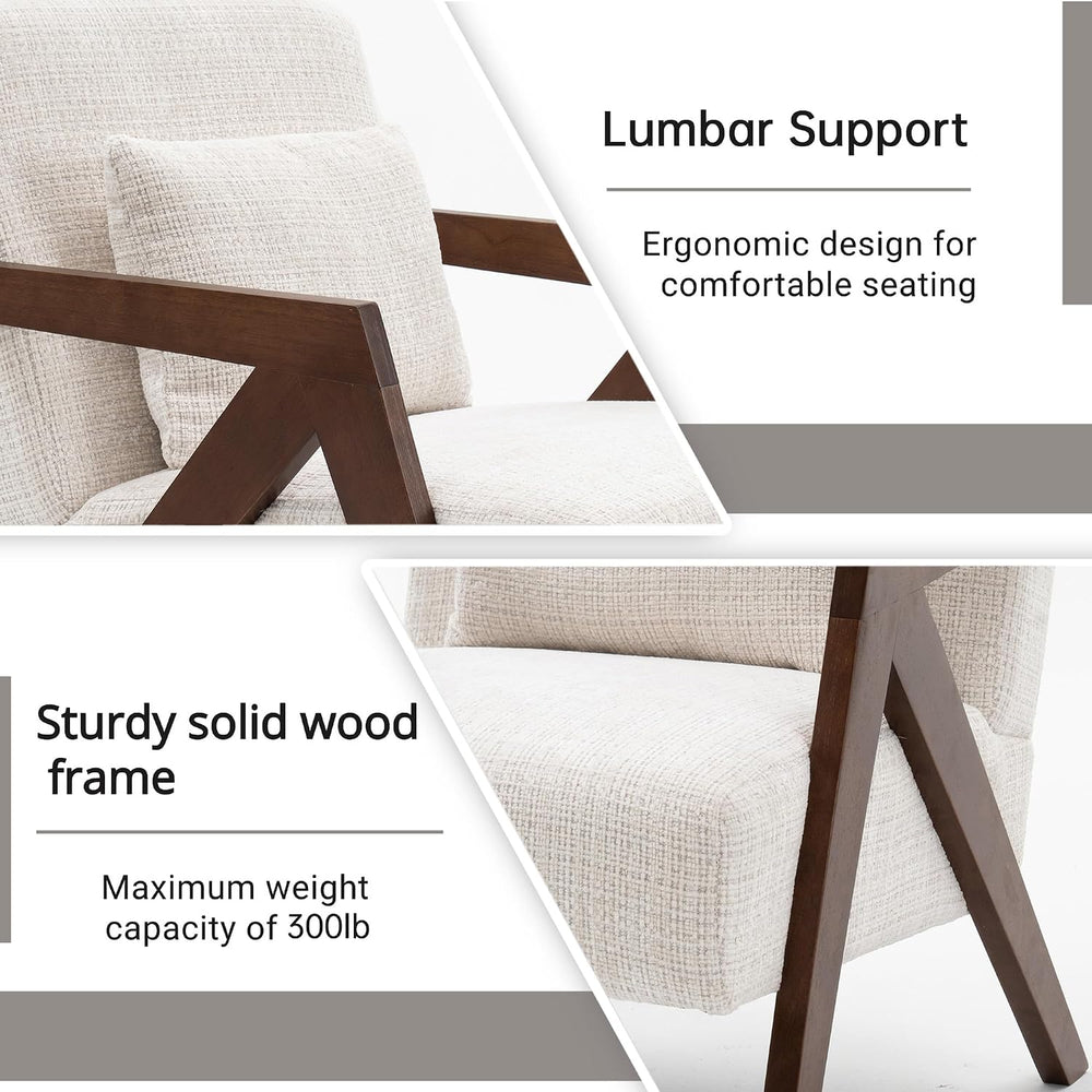 Mid-Century Modern Accent Chair with Solid Wood Frame，Upholstered Chenille Li...