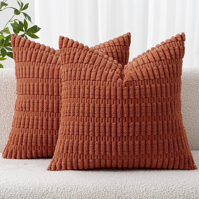 MIULEE Pack of 2 Corduroy Decorative Throw Pillow Covers 18x18 Inch Soft Boho by MIULEE