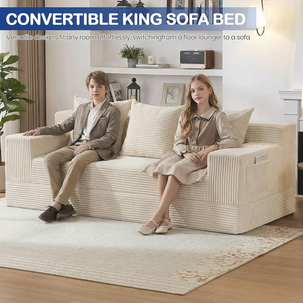 2 in 1 Convertible Boneless Couch Bed, Corduroy futon Sofa Bed, Compression F...