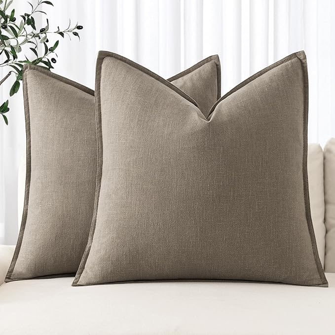 MIULEE Decorative Linen Euro Sham Pillow Covers 24x24 Inch Tan TaupeBoho by MIULEE