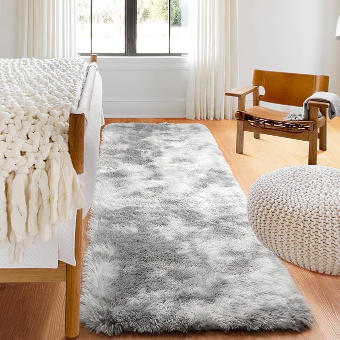 ONASAR 2x6 Runner Rugs for Bedroom Living Room, Fluffy Tie-Dyed Light Grey by ONASAR
