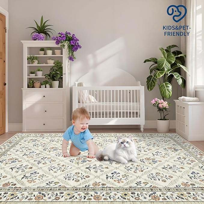 Runner Rug for Hallway Entryway 2.5x8 Farmhouse Floral Non-Slip Machine - Image 8
