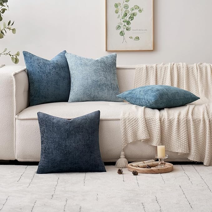 MIULEE Pack of 4 Couch Throw Pillow Covers 22x22 Inch Neutral Blue Soft - Image 5