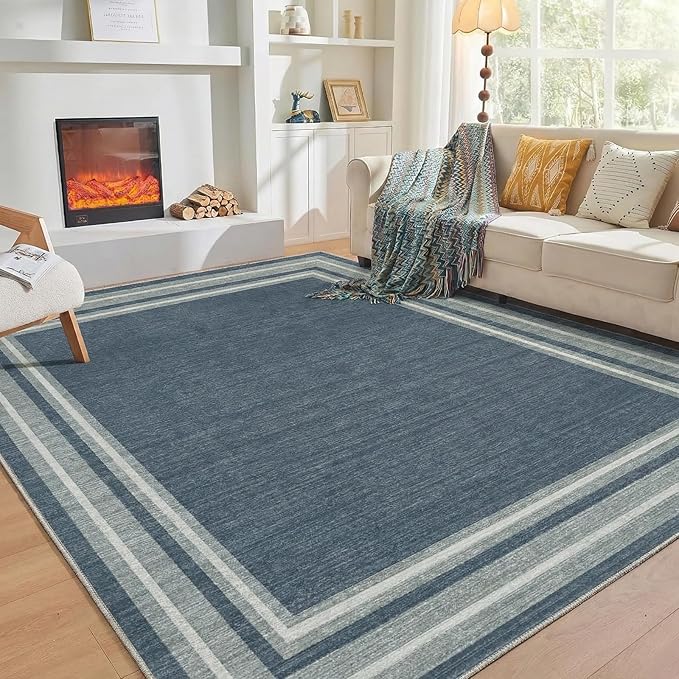 OPPODREAM Border Soft Area Rugs 6x9, Washable Blue Rug by OPPODREAM