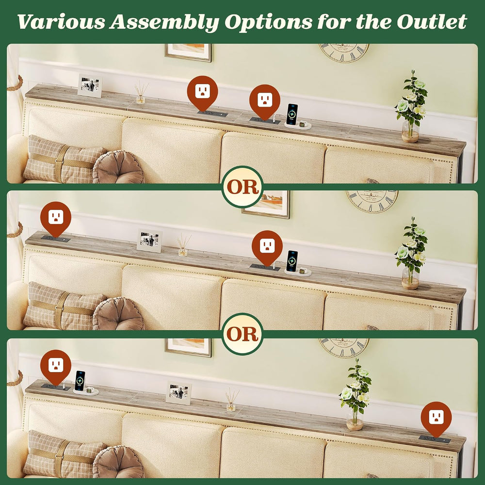 SUPERJARE 102.4 inch Narrow Behind Couch Table with Charging Stations