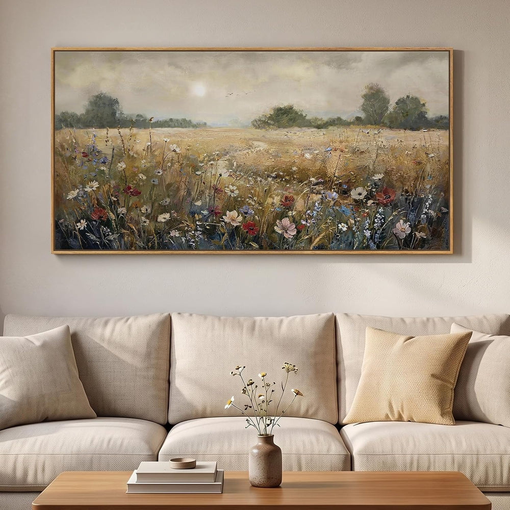 Extra Large Framed Vintage Landscape Wall Art for Living Room, 60x30 Inch