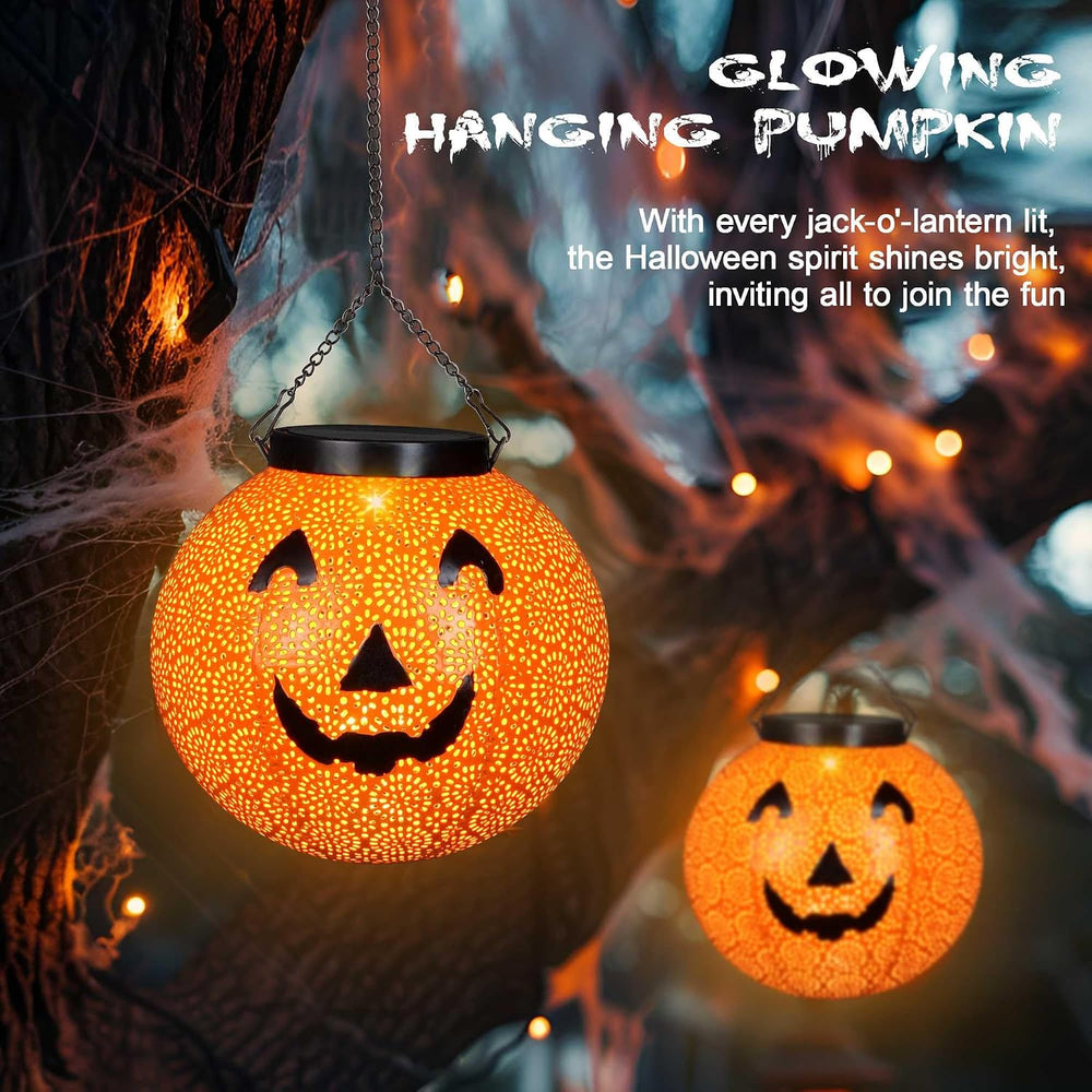 J-HVA 2-Pack Solar Halloween Pumpkin Lanterns Hanging Light,Halloween Decor