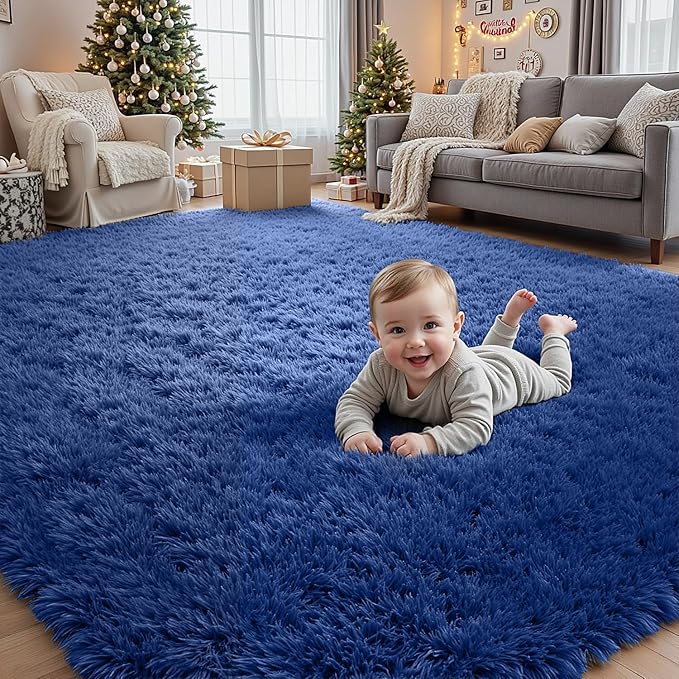 5x7 Area Rugs for Living Room Rug: Soft Fluffy Shag Blue Rugs for Bedroom - Image 9
