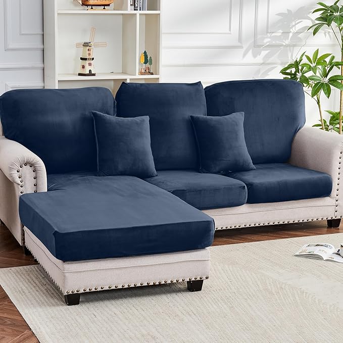 Couch Cover 6-Piece Elastic Velvet Couch Cushion Covers & Chaise Slipcovers by Taque