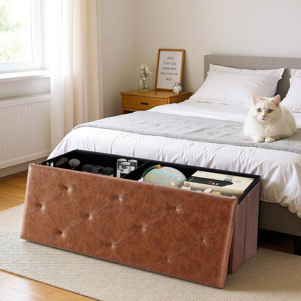DUMOS 43 Inch Folding Storage Ottoman Bench, Large Ottoman with Storage | Sto...