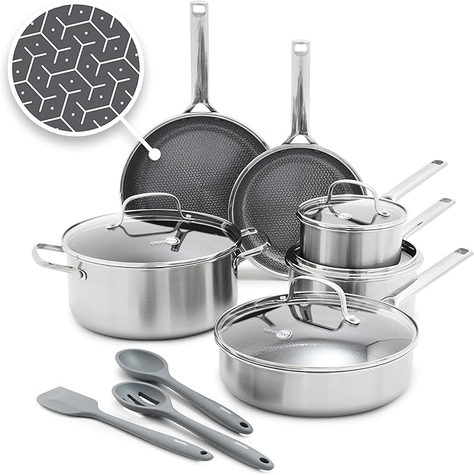 GreenPan Hybrid 13 Piece Nonstick Stainless Steel Cookware Set, APEX Tri-Ply by GreenPan
