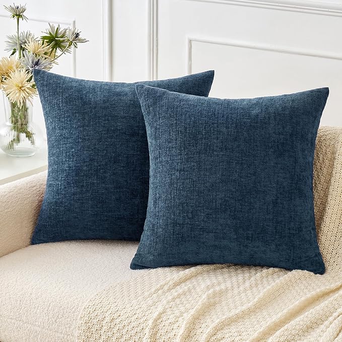 MIULEE Pack of 2 Blue Throw Pillow Covers 18x18 Inch Soft Chenille Pillow Covers by MIULEE