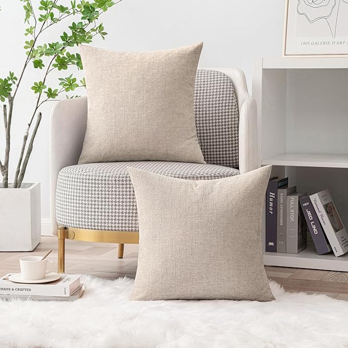 MIULEE Pack of 2 Couch Throw Pillow Covers 16x16 Inch Soft Light Brown Chenille - Image 5