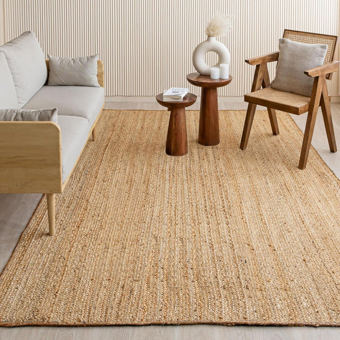 HOMEMONDE Solid Braided Jute Area Rug | Handwoven Reversible Natural Fiber Boho Farmhouse Carpet for Living Room, Bedroom & Dining Room | 8' x 10' | Natural