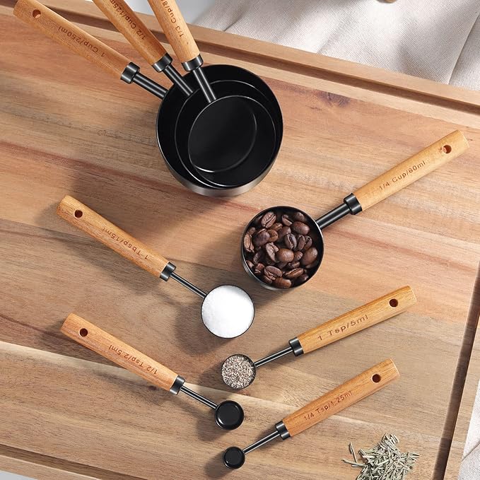 GuDoQi 8Pcs Measuring Cups and Spoons Set, Wooden Handle, Premium Stainless - Image 6
