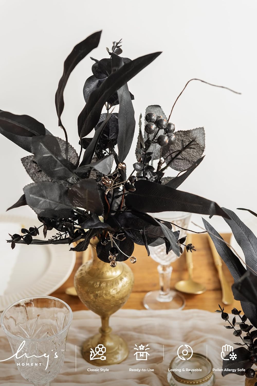 Ling's moment Artificial Faux Greenery Stems 36pcs Black Fake Greenery