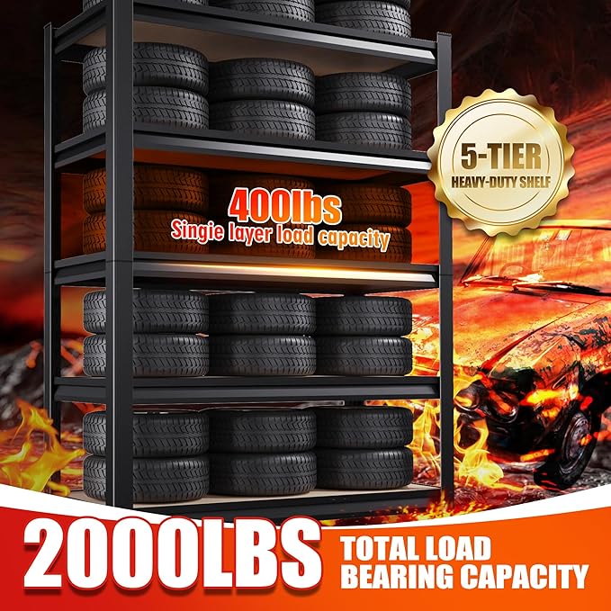 71"H-32"W-14"DGarage Shelving-5 Tier Garage Storage Shelves, Adjustable Heavy - Image 7