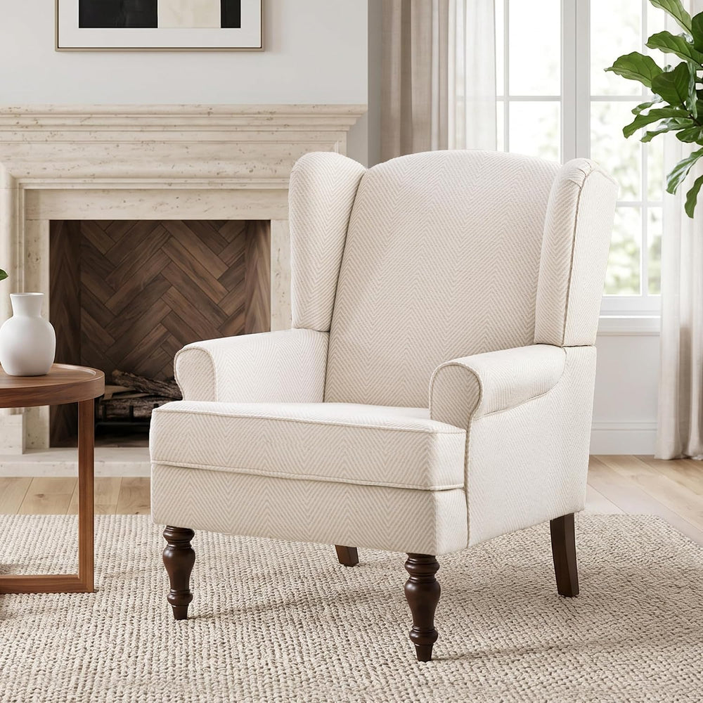 HUIMO Printed Wingback Accent Chair, Linen Upholstered High Back Armchair, Co...