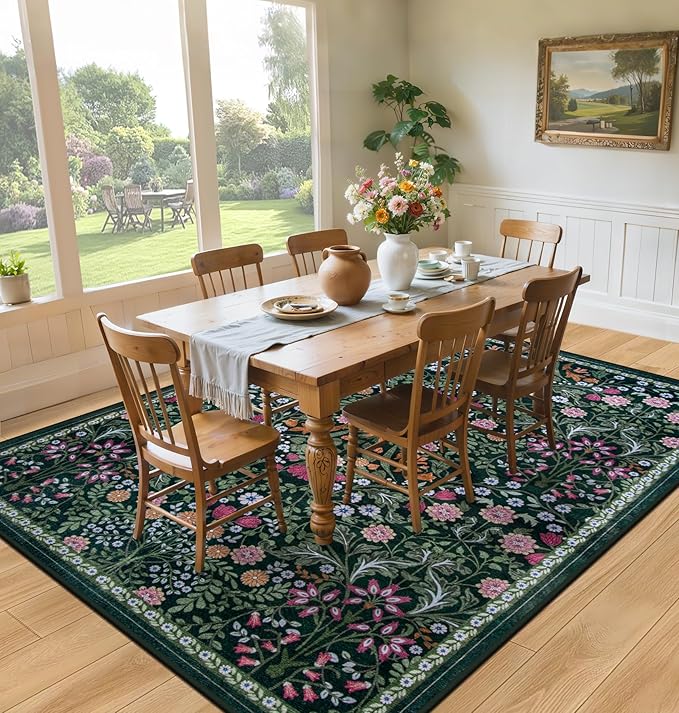 10x14 Area Rugs for Living Room: Floral Washable Rug Vintage Large Soft Boho - Image 4