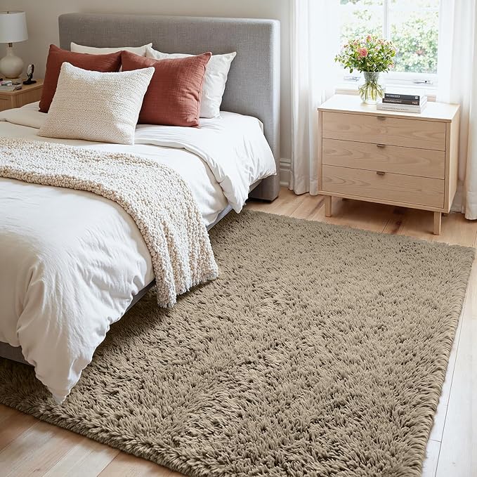 4x6 Area Rugs for Living Room Rug: Soft Fluffy Shag Gray Camel Rugs for Bedroom - Image 2