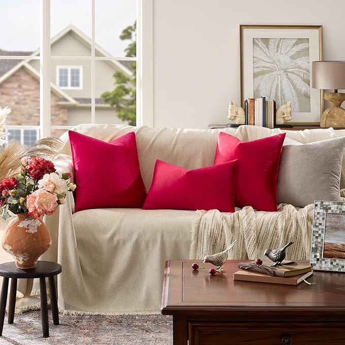 GIGIZAZA Red Velvet Decorative Throw Pillow Covers 18x18 - Image 2
