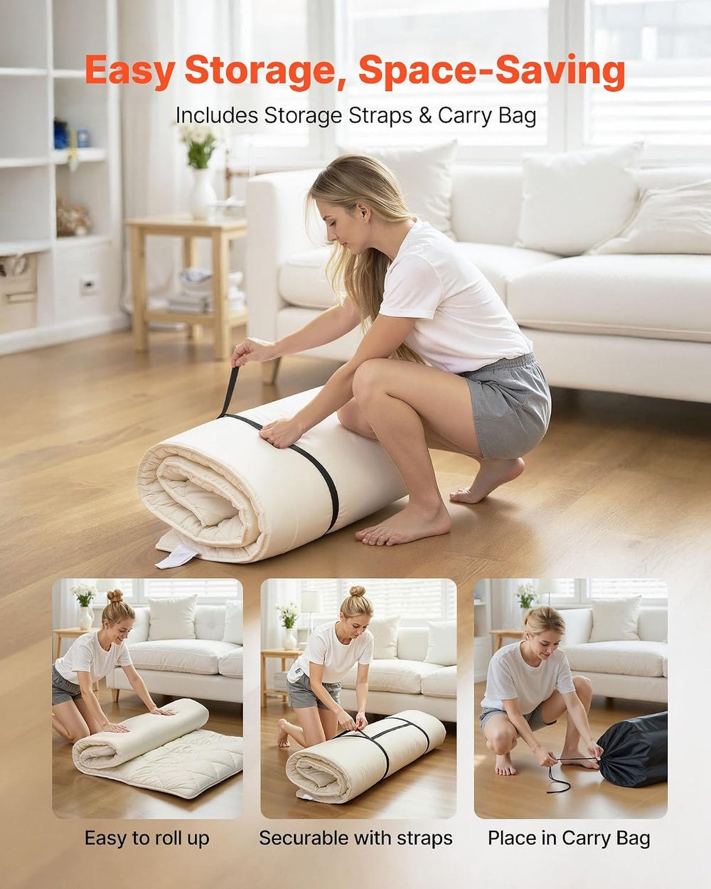VEVOR Japanese Floor Mattress, Futon Mattress, 100% High Density Comfortable ...