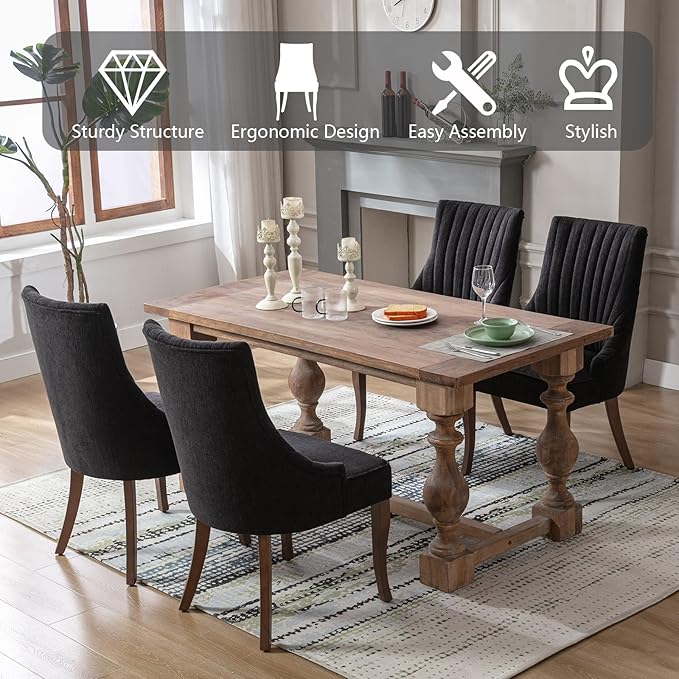 mikibama Linen Dining Chairs Set of 2 Channel Tufted Kitchen Dinner Chair Com...