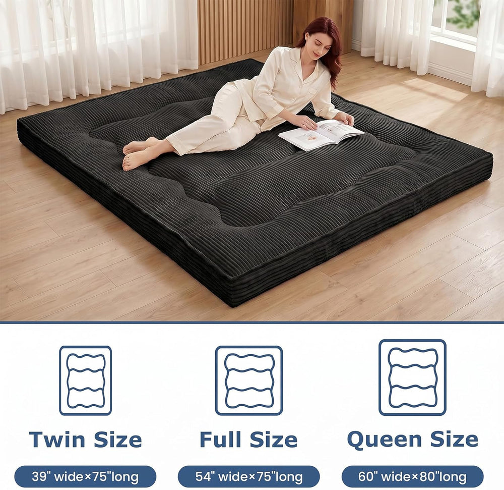 Extra Thick Futon Mattress - Japanese Floor Mattress for Adults, Portable Fol...