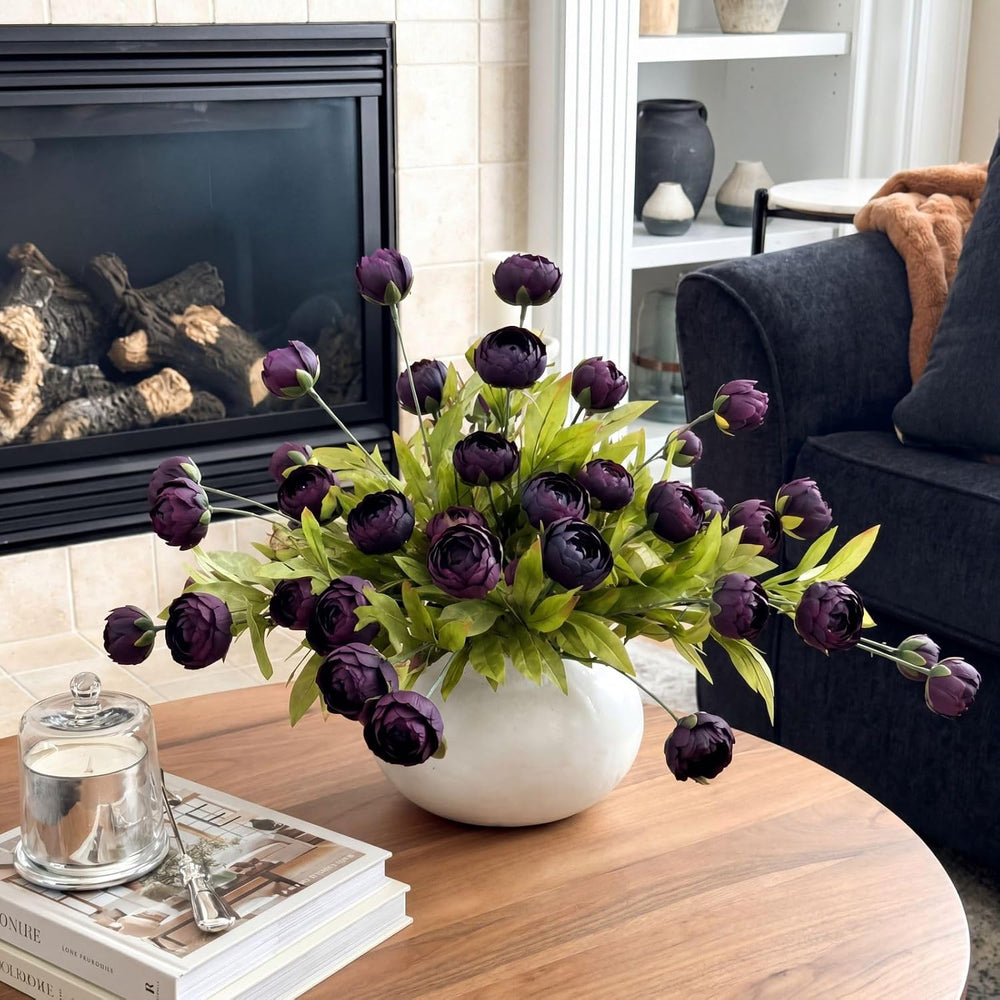 8 Pcs Artificial Silk Ranunculus Flower Long Stems, Black