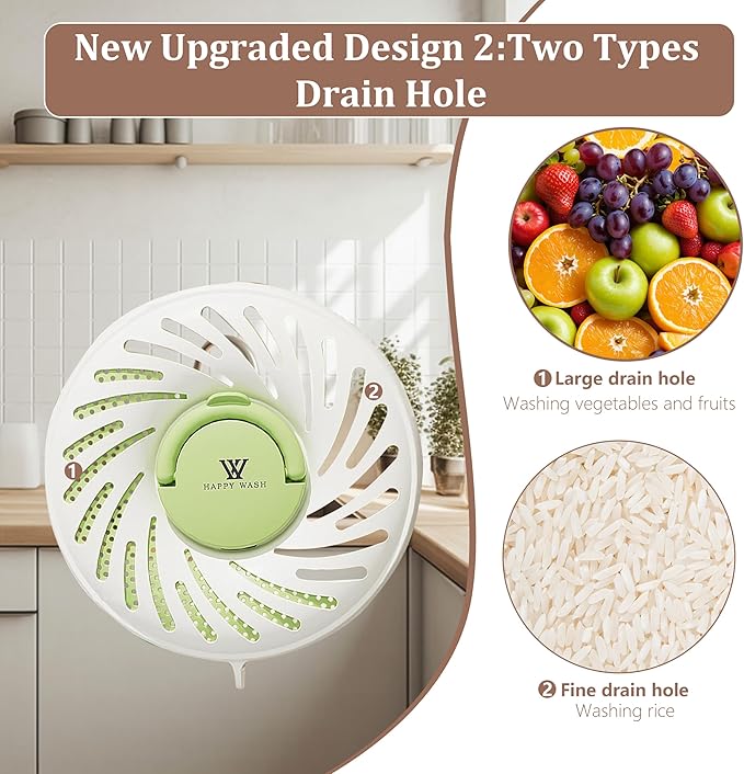 Fruit Washing Bowl with Strainer and Lid with Handle, Portable Strainers and - Image 4