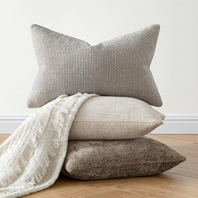 MIULEE Pack of 2 Lumbar Couch Throw Pillow Covers 20x12 Inch Neutral Khaki - Image 5