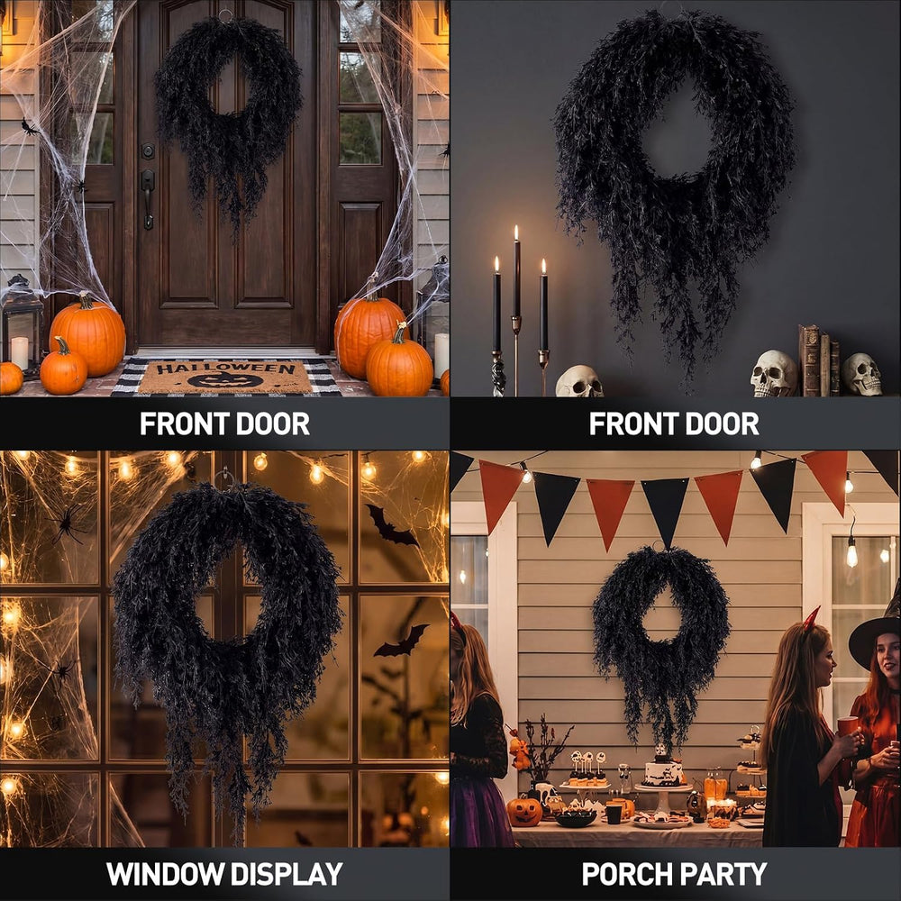 Suncalla 20" Black Halloween Artificial Wreath, Cedar Wreath