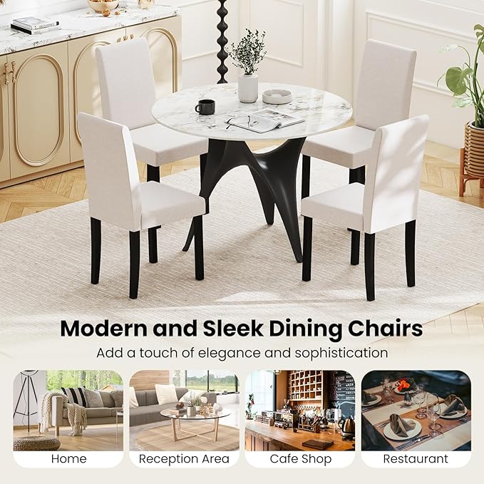 Giantex Upholstered Dining Chair Set of 2, Mid Century Modern Fabric Kitchen ...