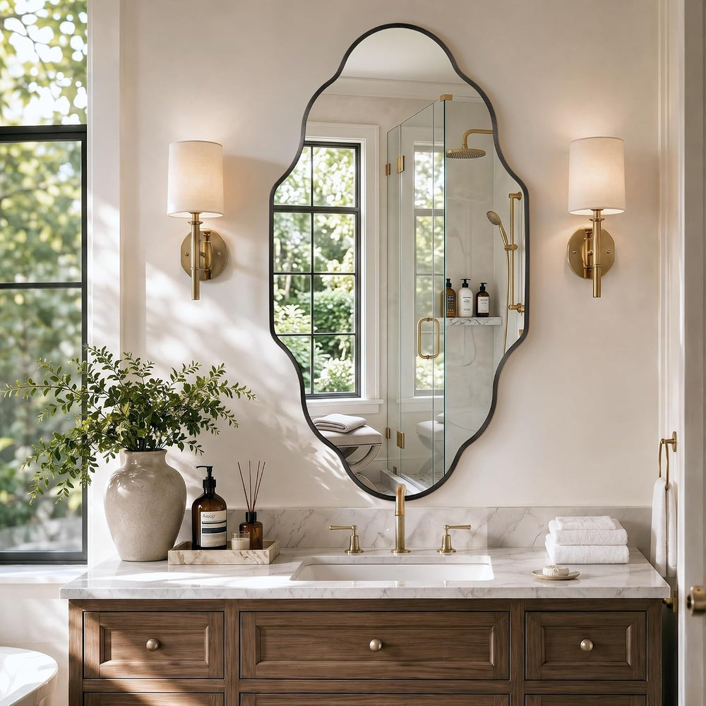 Scalloped Black Bathroom Mirror, Irregular Wall Decorative Mirror