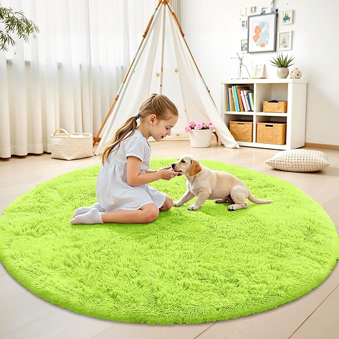 OLANLY Lime Green Round Rugs for Bedroom - Image 2