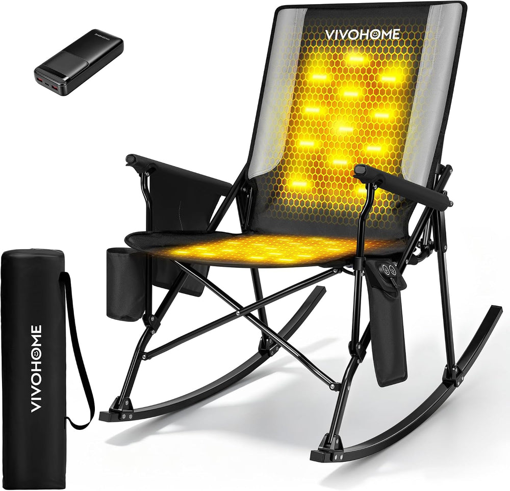 VIVOHOME Oversized Heated Rocking Camping Chair with 20000 mAh Power Bank